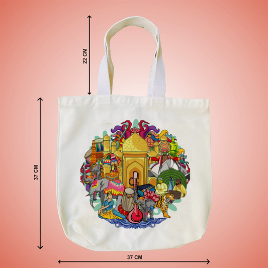 "Vibrant Doodle Illustration Celebrating India's Rich Culture and Heritage" Artistic Tote Bag