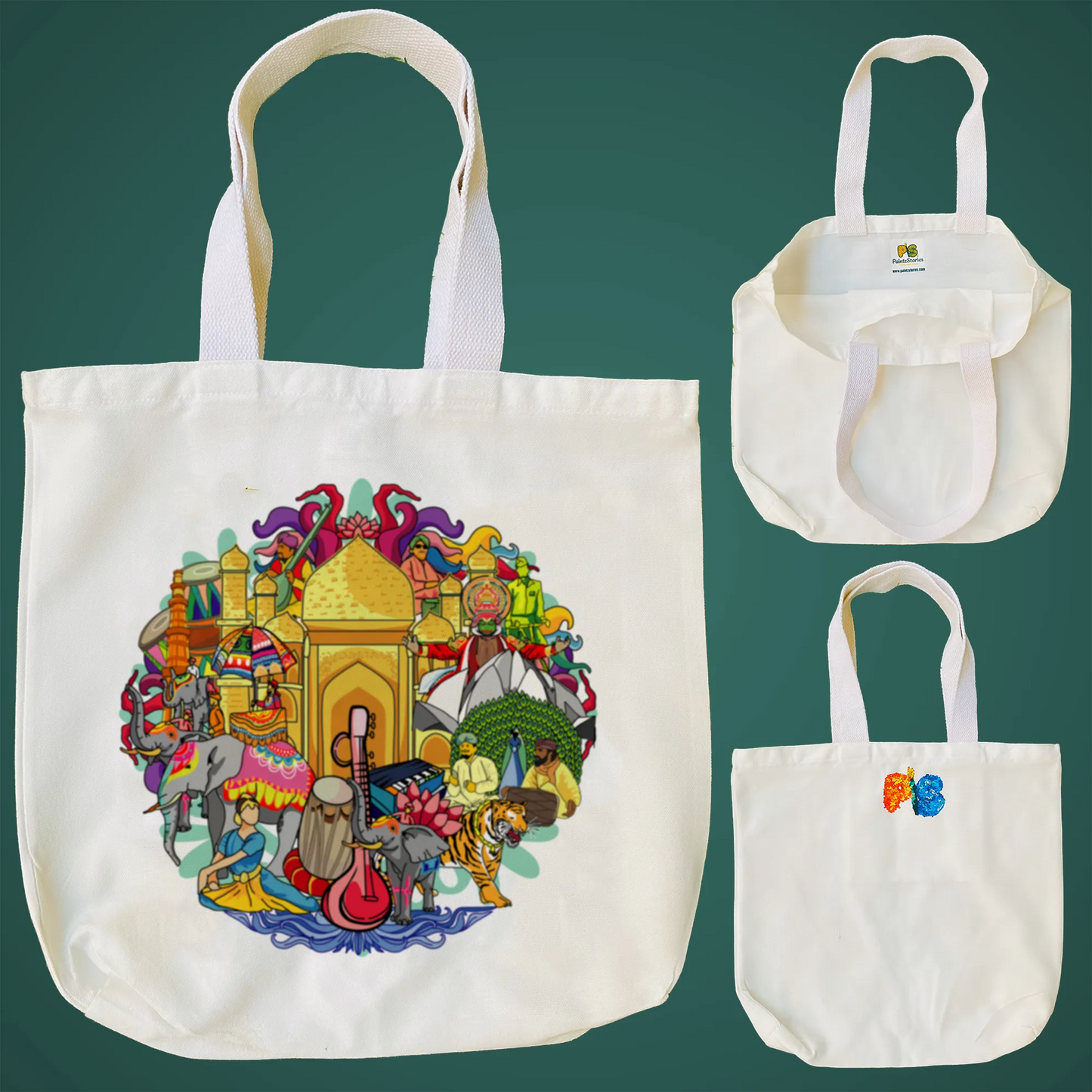 "Vibrant Doodle Illustration Celebrating India's Rich Culture and Heritage" Artistic Tote Bag