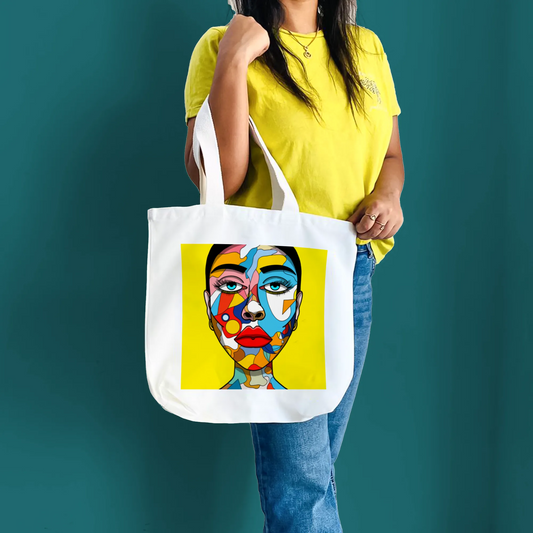 "Lady with colourful face" Artistic Tote Bag