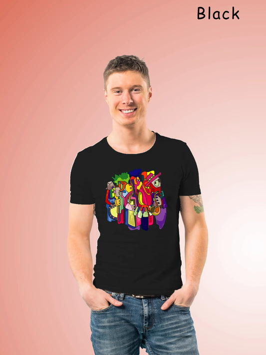 "Harmony in Abstraction: A Colourful Vector Illustration of Musical Fusion" Unisex Regular T-Shirt