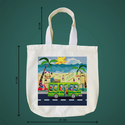 "Beach Bound: A Sunny Doodle Illustration of Coastal Adventure" Artistic Tote Bag