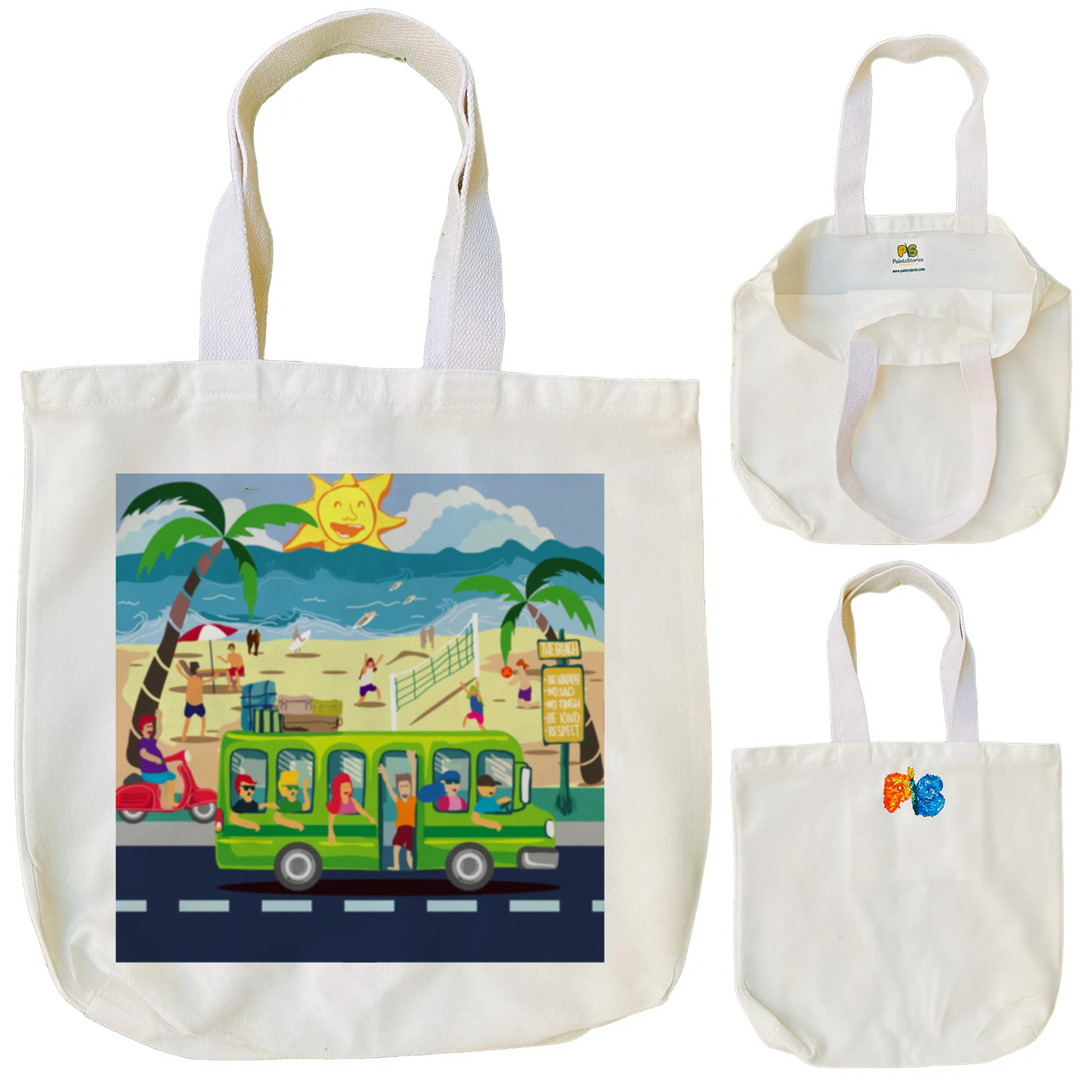 "Beach Bound: A Sunny Doodle Illustration of Coastal Adventure" Artistic Tote Bag