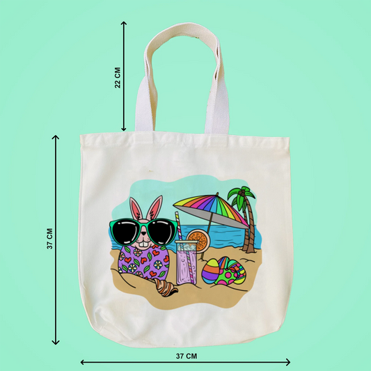 "Beach Rabbit With Easter Eggs" Artistic Tote Bag