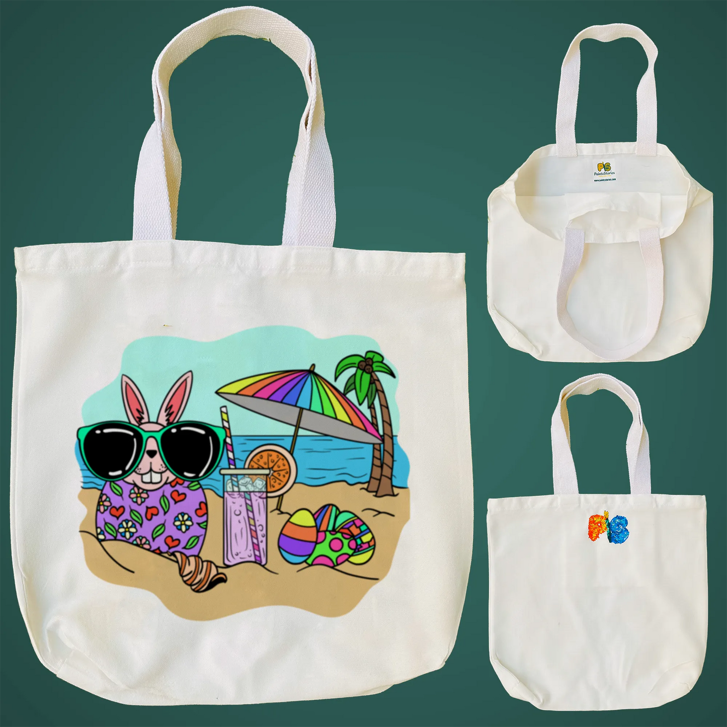 "Beach Rabbit With Easter Eggs" Artistic Tote Bag