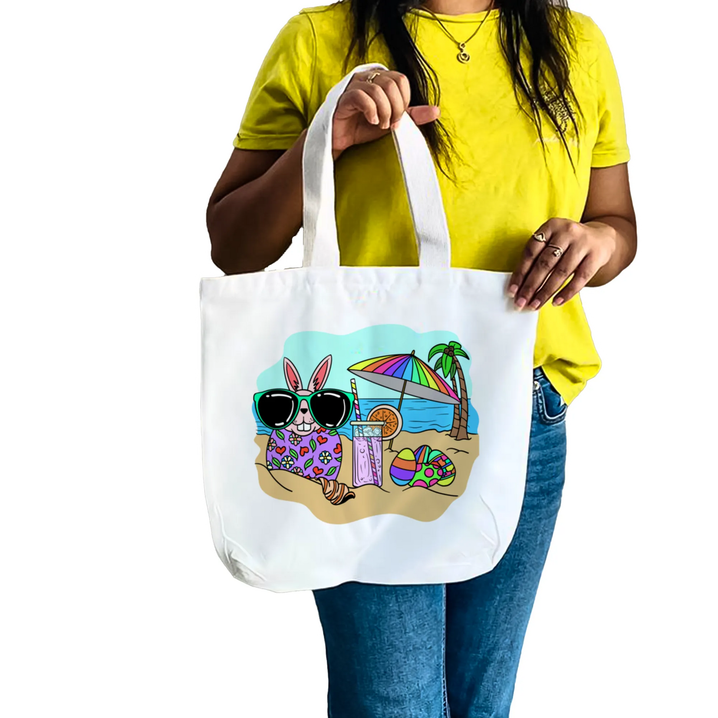 "Beach Rabbit With Easter Eggs" Artistic Tote Bag