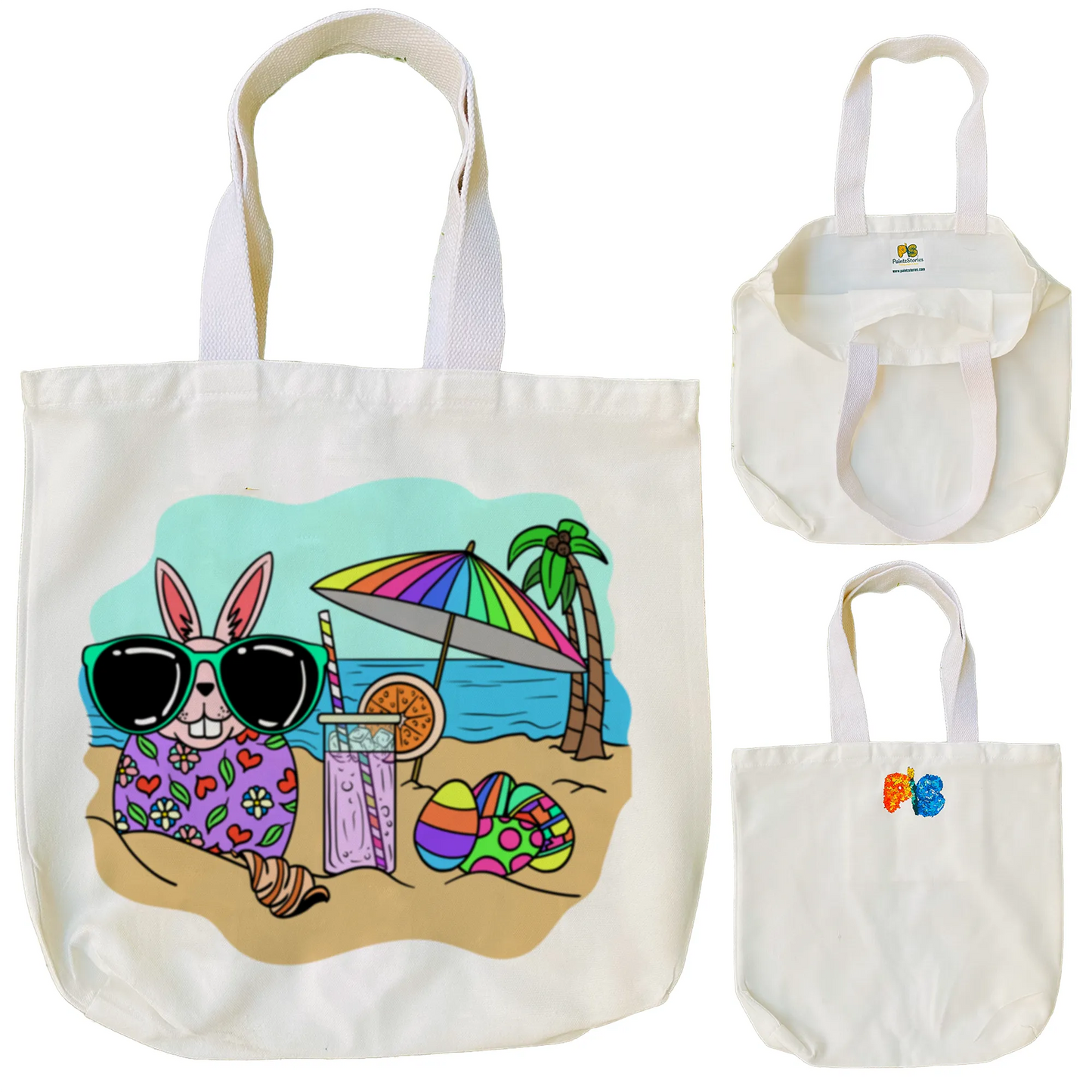 "Beach Rabbit With Easter Eggs" Artistic Tote Bag