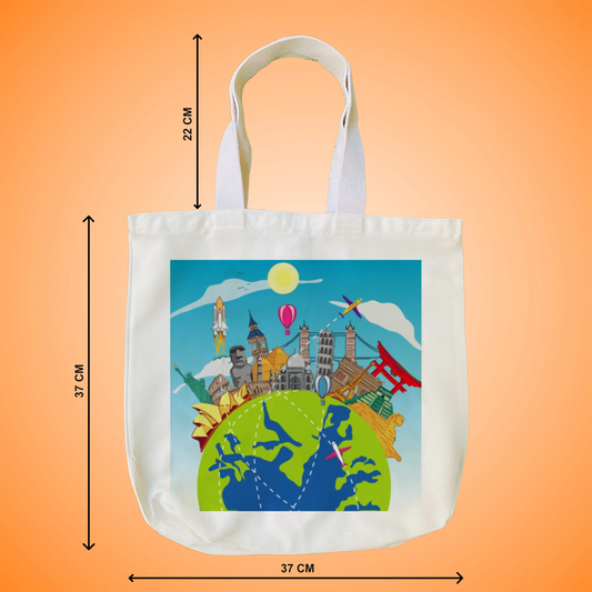 "World Wonders: A Doodle Illustration of Iconic Landmarks" Artistic Tote Bag