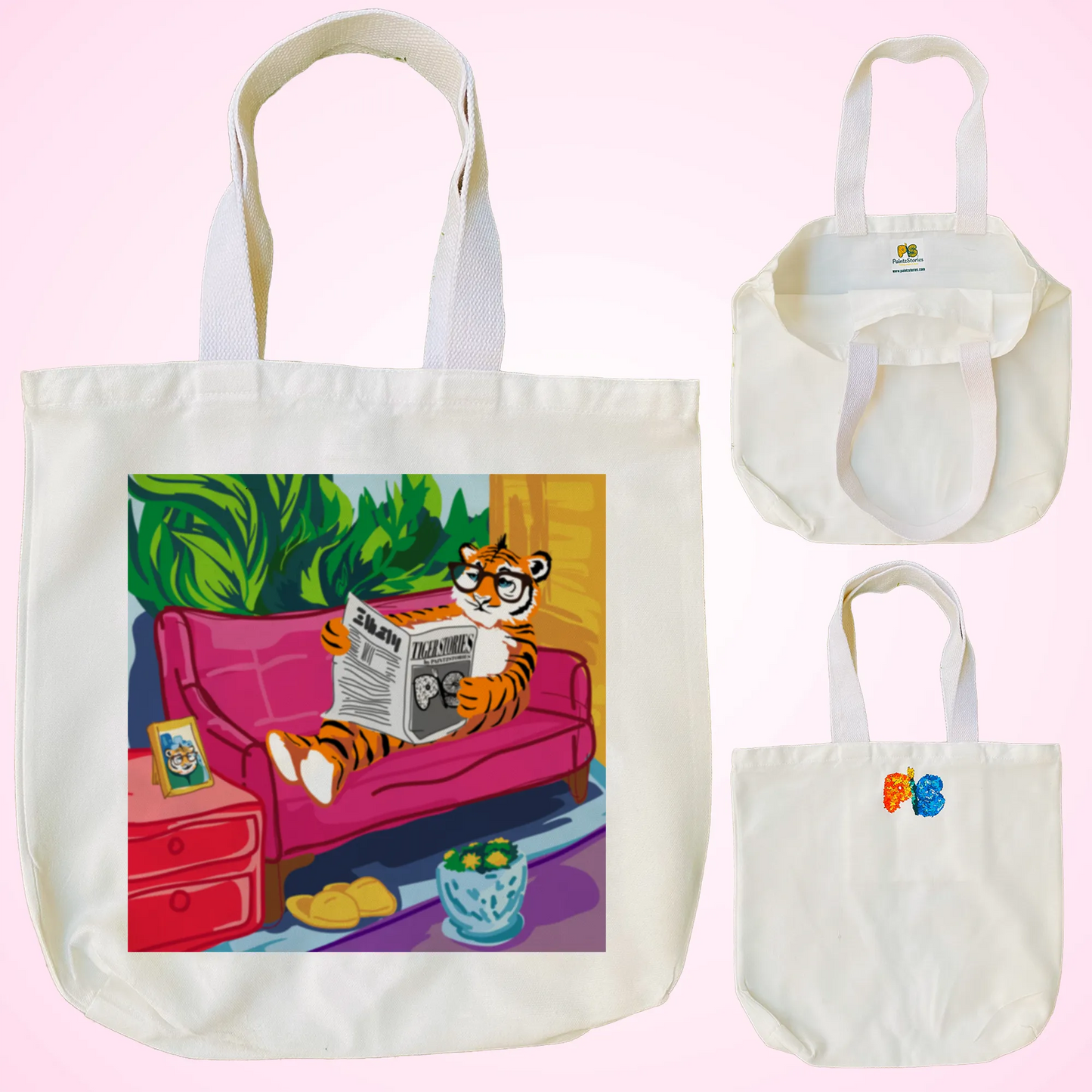 "Tiger's Leisure: Pop Art Illustration of a Relaxing Read" Artistic Tote Bag