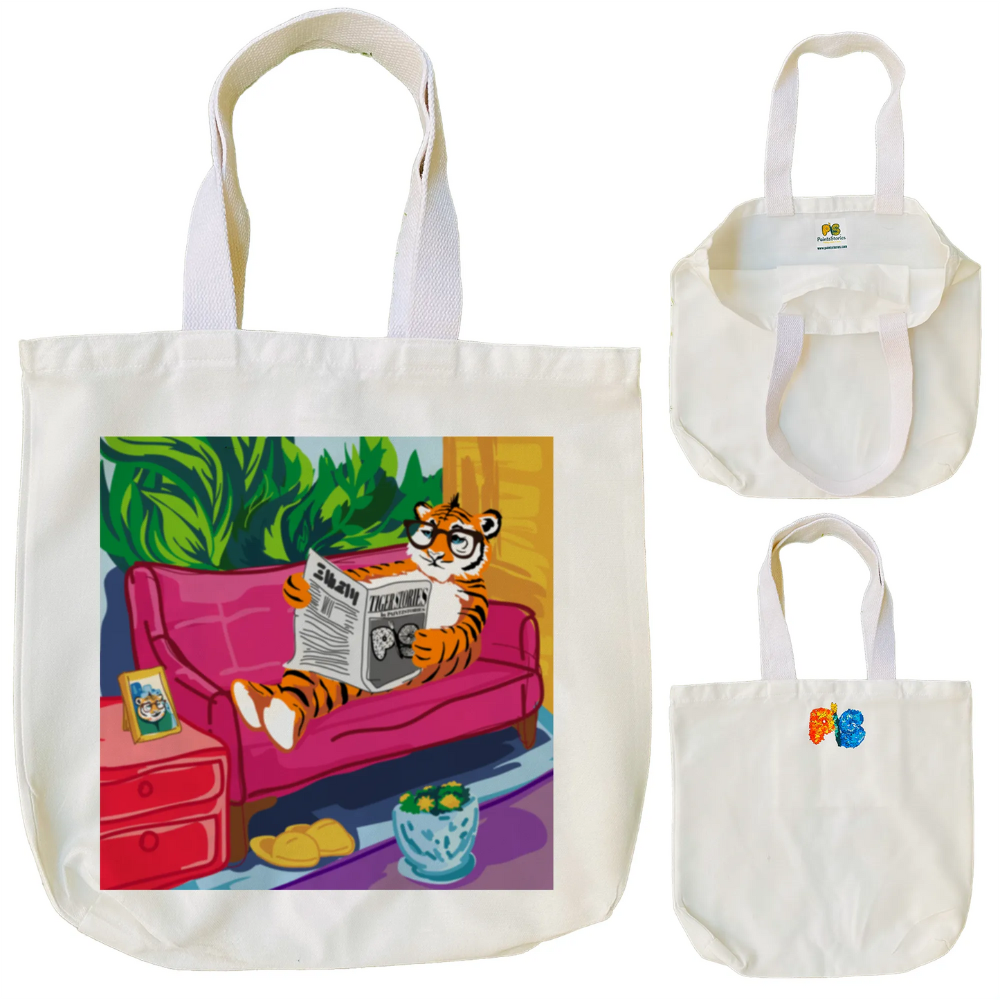 "Tiger's Leisure: Pop Art Illustration of a Relaxing Read" Artistic Tote Bag