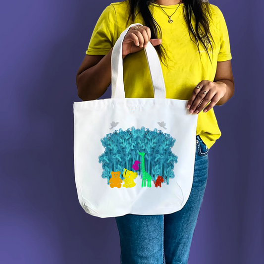 "A Rainbow Jungle" Artistic Tote Bag