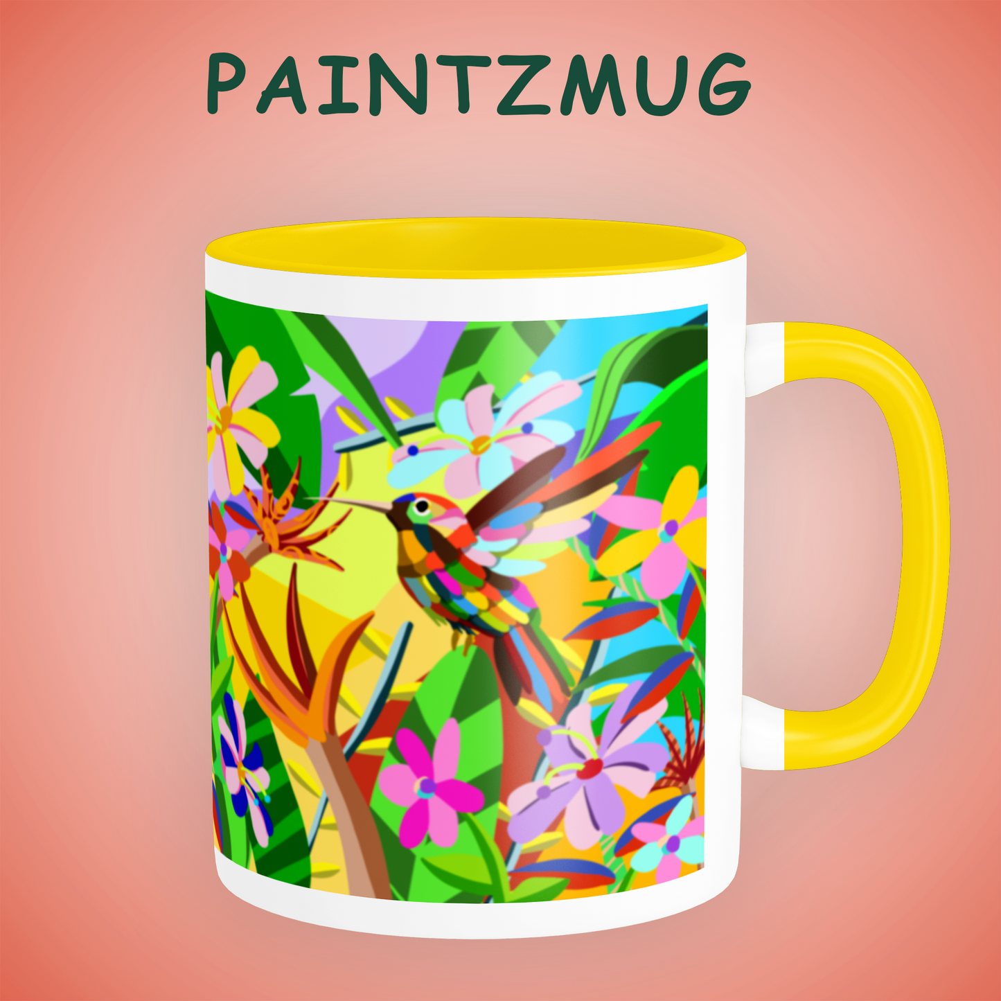 PAINTZSTORIES A Vibrant Bird Artistic Ceramic Coffee Mug with Digital Print by Global Artists | Durable Ceramic Cup for Coffee, Tea & Cold Beverages | Printed Mug for Birthday Gift | 350ml