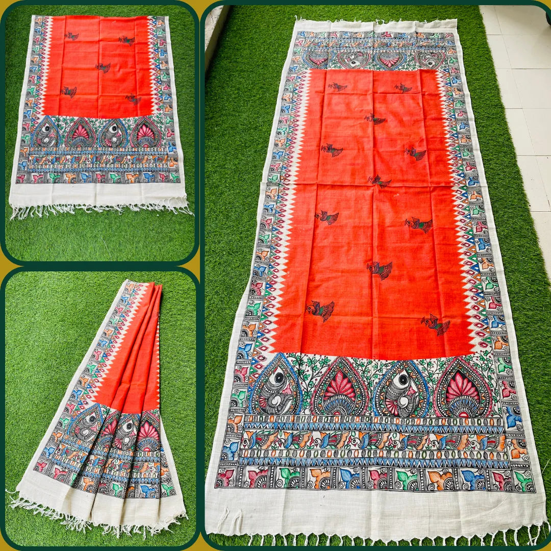 "Madhubani Hand Painted Artistic Cotton Dupatta"