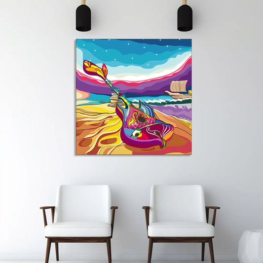 "Harmonious Melodies by the Sea: A Surreal Pop Art Illustration of Music and Beach Vibes" Canvas Print I Wall Décor I Art work I 2 Feet *2 Feet I Art on Wall I Authentic Art I