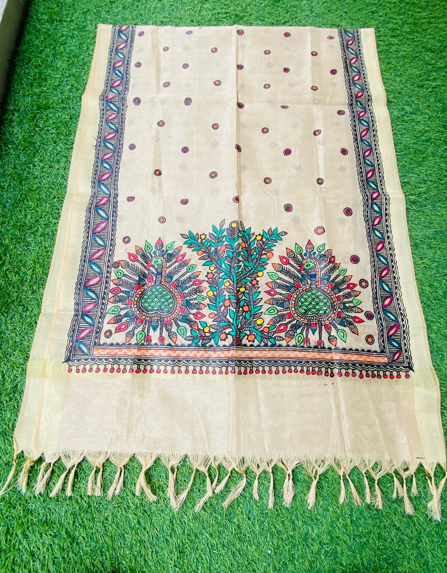 "Madhubani Hand Painted Artistic Siphon Dupatta"