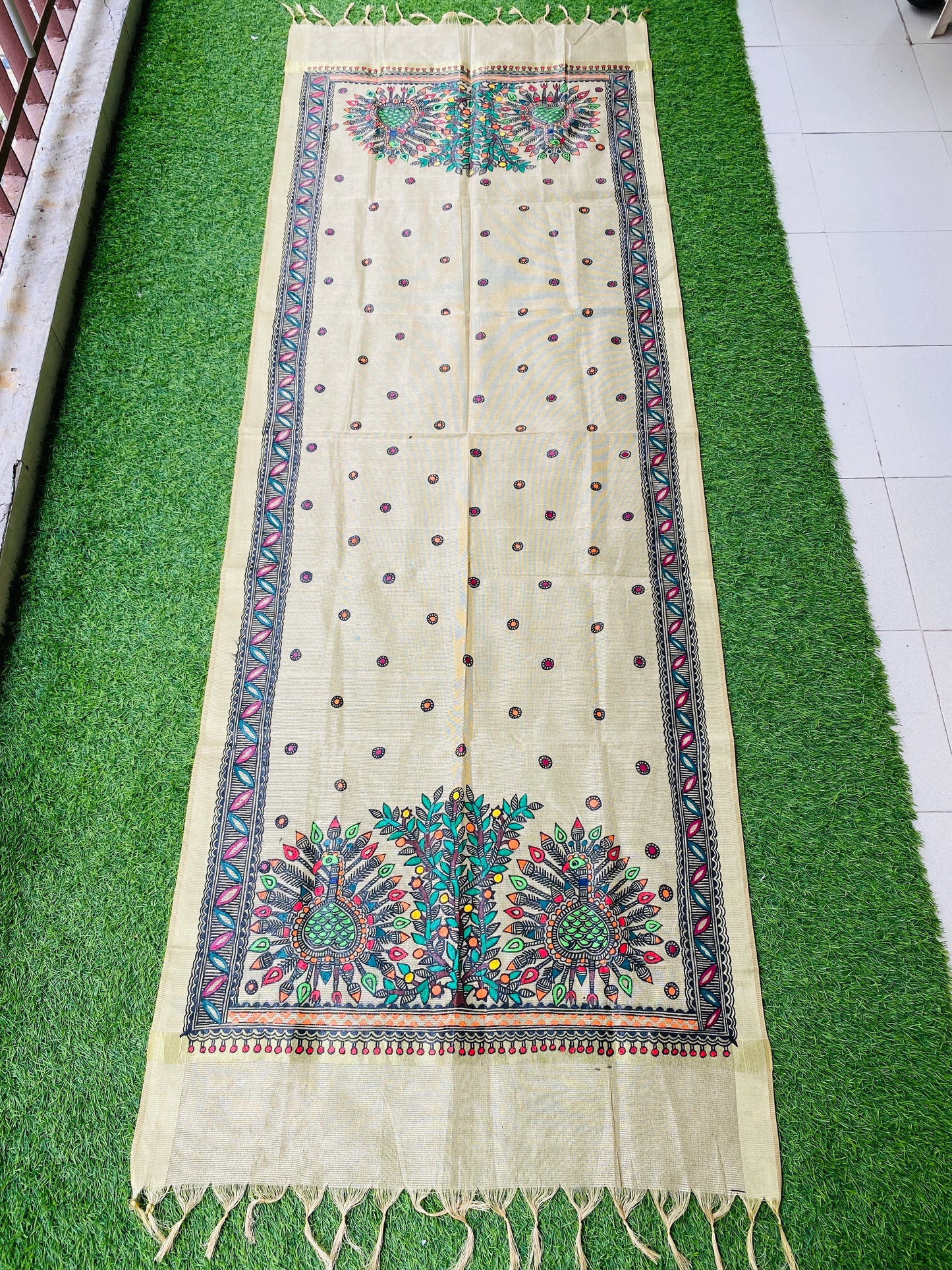 "Madhubani Hand Painted Artistic Siphon Dupatta"