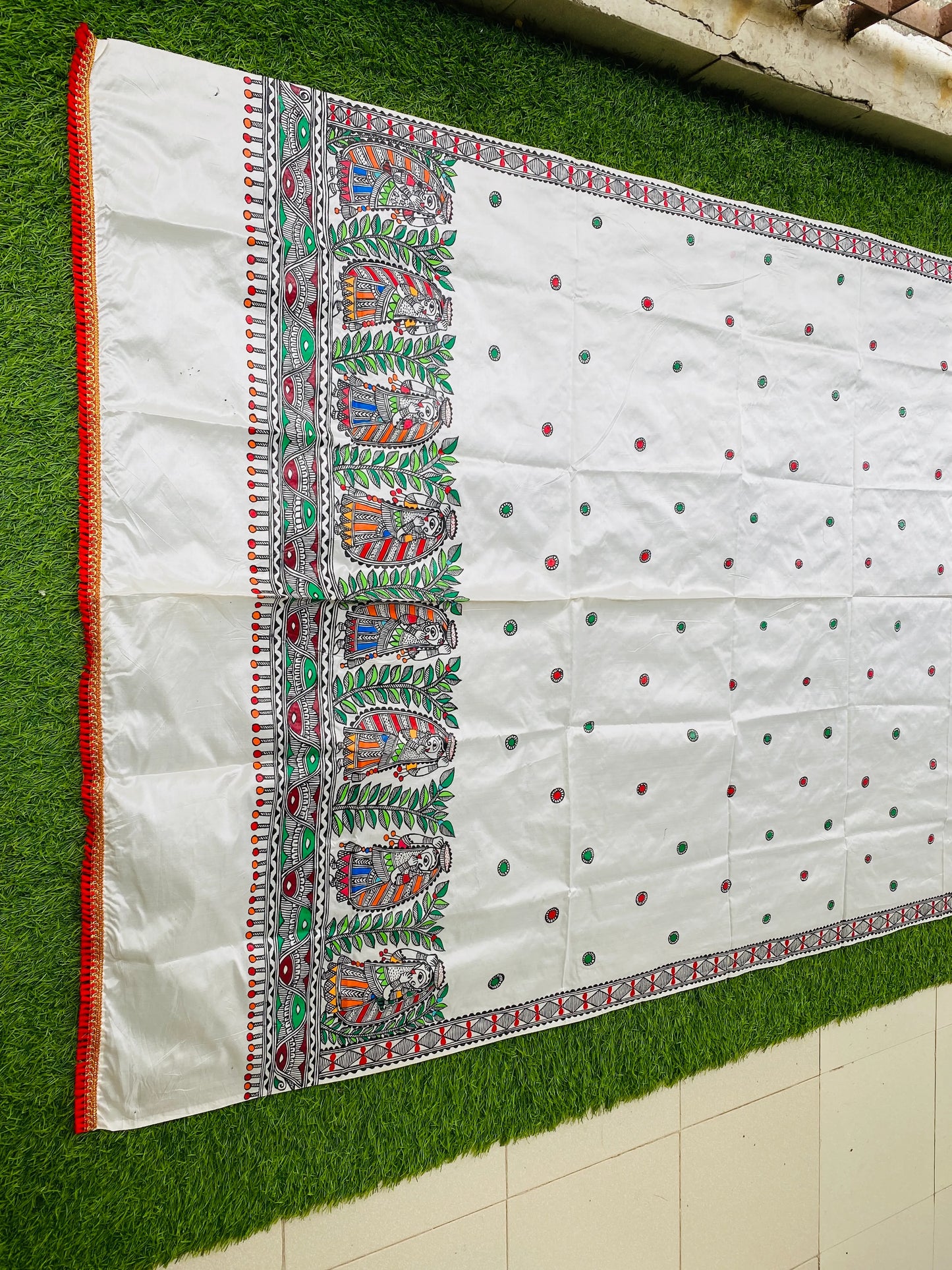 "Madhubani Hand Painted Artistic Silk Dupatta"