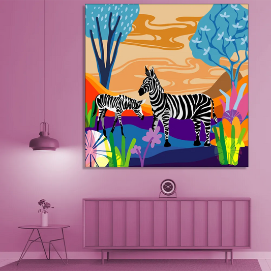 "Serenity Stripes: Sunset Tranquility with a Pair of Zebras" Canvas Print I Wall Décor I Art work I 2 Feet *2 Feet I Art on Wall I Authentic Art I