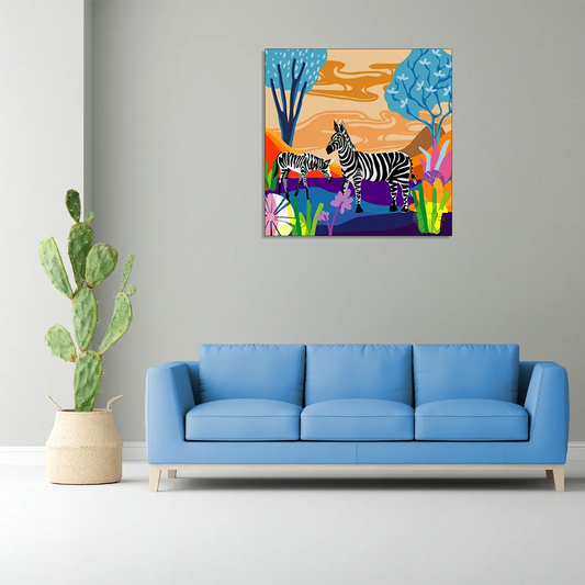 "Serenity Stripes: Sunset Tranquility with a Pair of Zebras" Canvas Print I Wall Décor I Art work I 2 Feet *2 Feet I Art on Wall I Authentic Art I