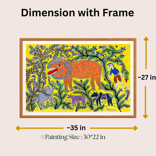 A lion, animals and birds in the jungle