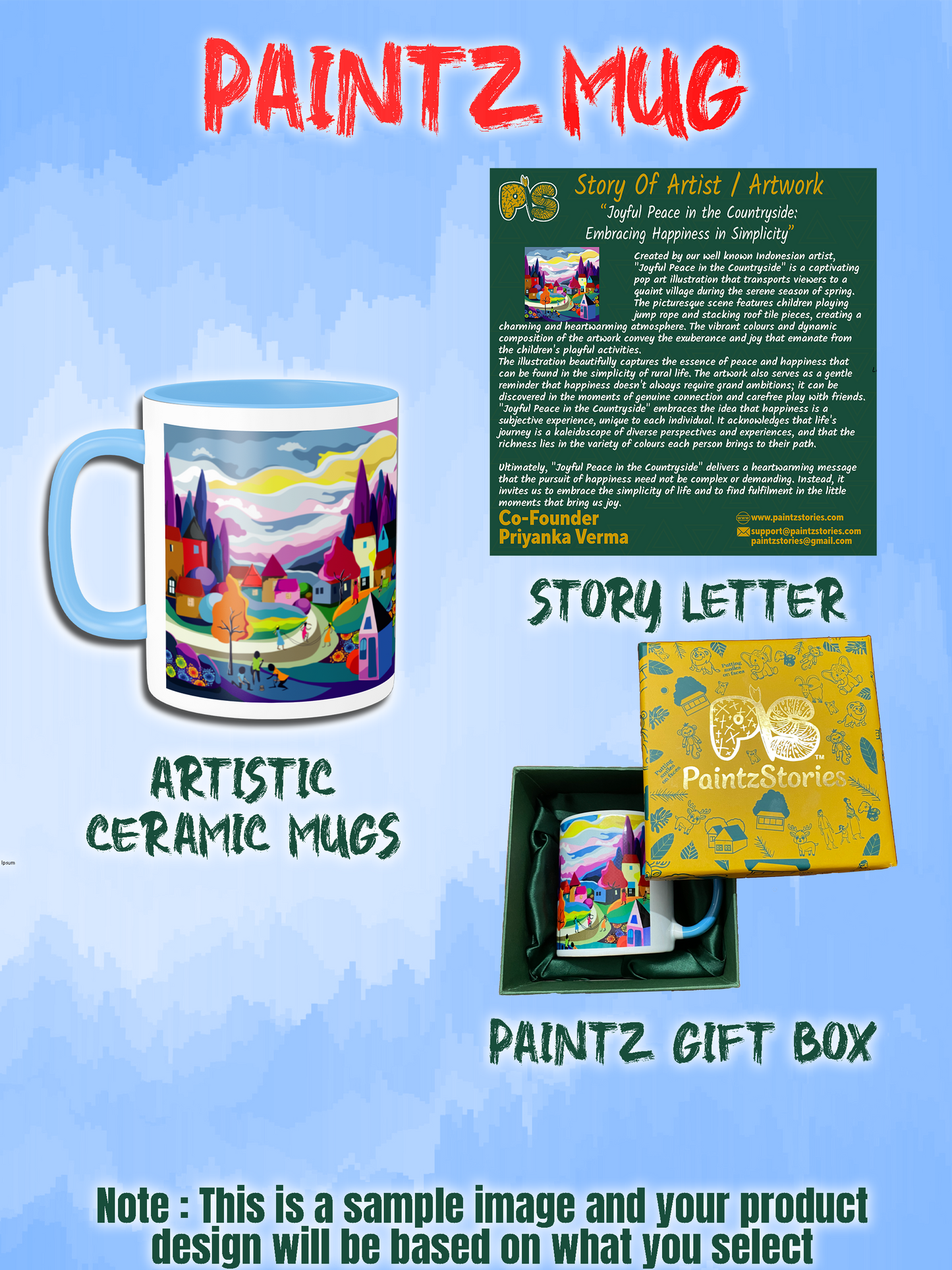 PAINTZSTORIES A Vibrant Bird Artistic Ceramic Coffee Mug with Digital Print by Global Artists | Durable Ceramic Cup for Coffee, Tea & Cold Beverages | Printed Mug for Birthday Gift | 350ml