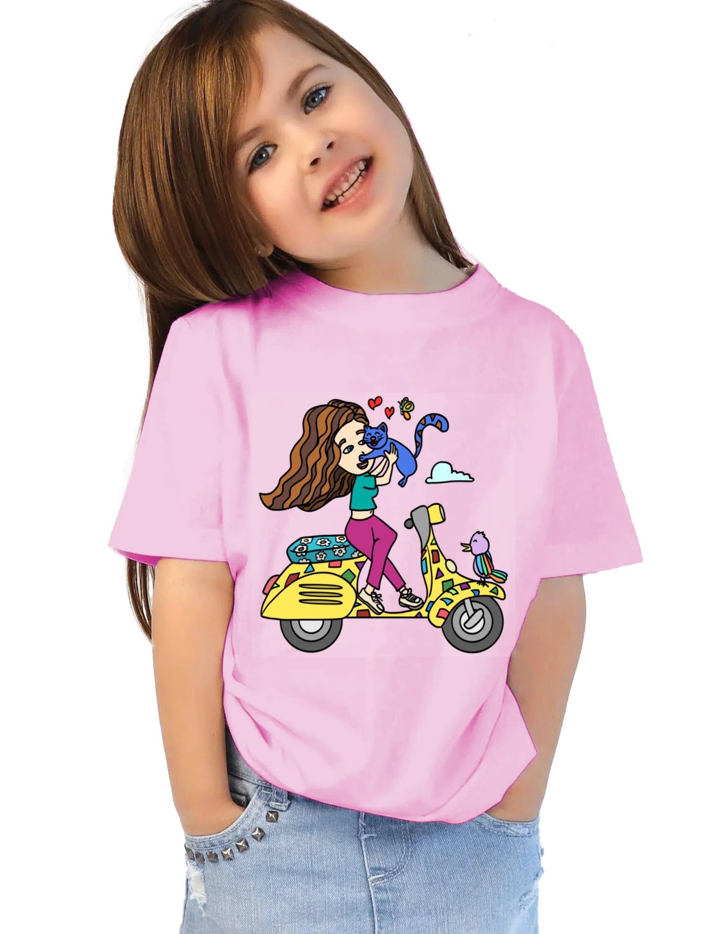"A girl on scooter" Unisex Regular Kid's T-Shirt