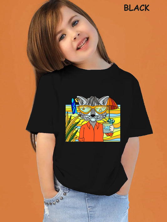 "Cool Cat On The Beach" Unisex Regular Kid's T-Shirt