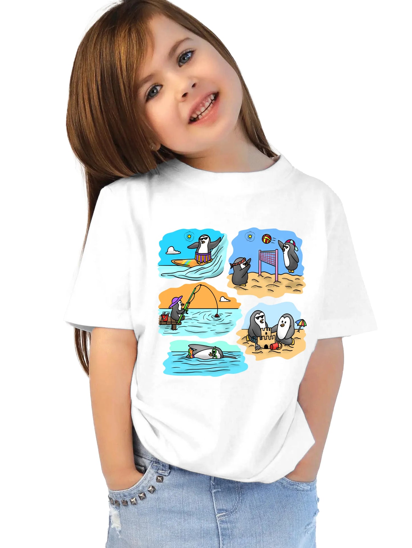 "Two adventurous penguins "Unisex Regular Kid's T-Shirt
