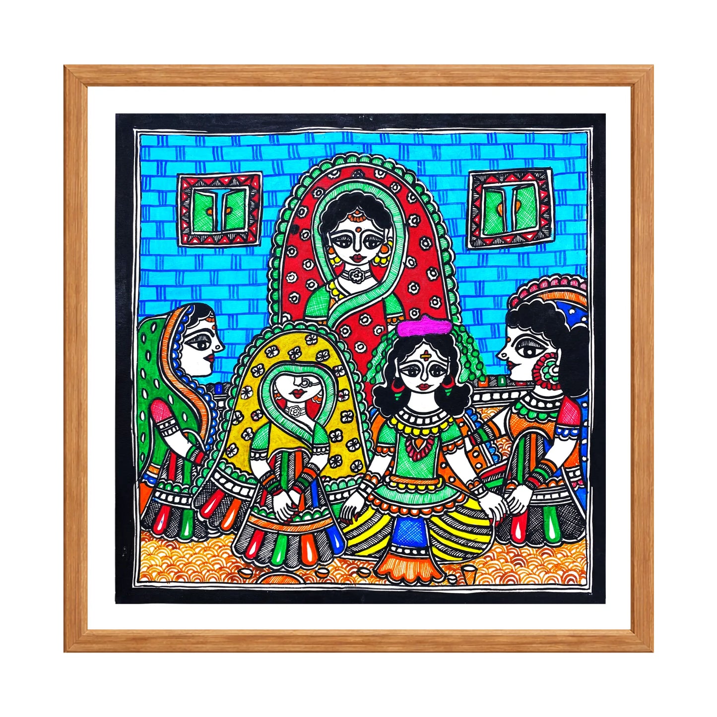 Madhubani painting Mohak Ritual, handmade Mithila art wall decor, size 12 x 12 inch