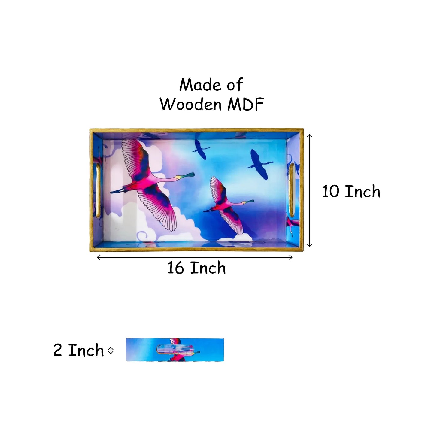 '"Stunning birds in a colourful sky" Artistic Wooden Cutlery-Rectangular Tray- Large I Serve ware I Hand Crafted I Meena Print I Size-16*10*2 Inch