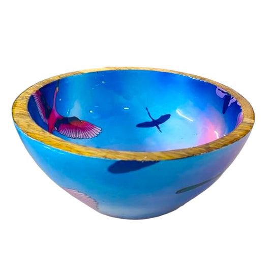 "Stunning birds in a colourful sky" Artistic Wooden Cutlery - Small Bowl I Serve ware I Hand Crafted I Decorative I Meena Print I Size-6*6*3 Inch