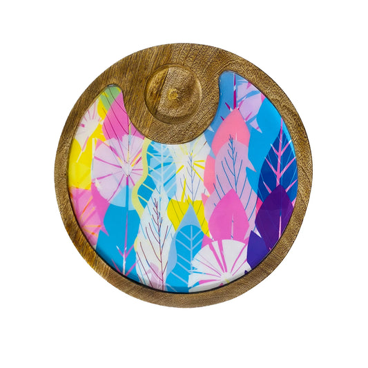 "Cycle of Seasons" Artistic Wooden Cutlery-Circular Platter with Wooden Bowl I Table ware I Hand Crafted I Decorative I Meena Print I Size-10*10 Inch