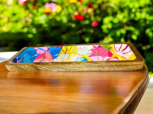 "Cycle of Seasons" Artistic Wooden Cutlery-Rectangular Platter I Serve ware I Handmade I Home Décor I Decorative I Meena Print I Size-13*5 Inch