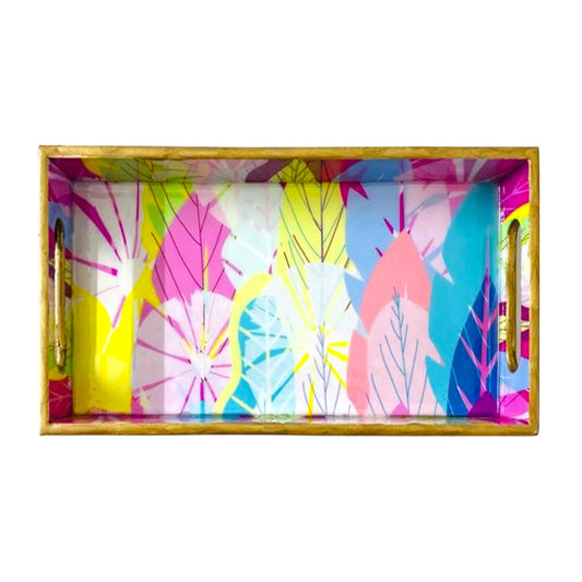 "Cycle of Seasons" Artistic Wooden Cutlery-Rectangular Tray- Large I Serve ware I Hand Crafted I Decorative I Meena Print I Gift I Size-16*10*2 Inch