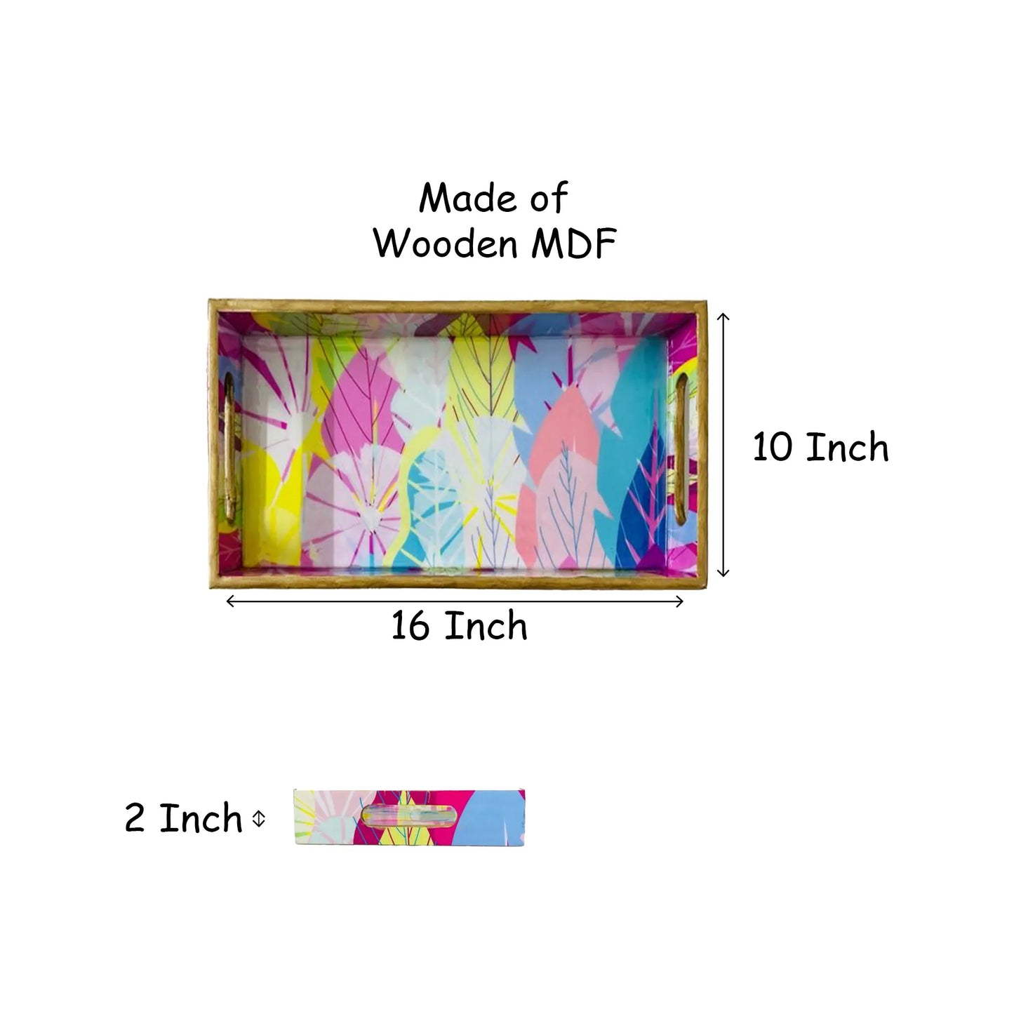 "Cycle of Seasons" Artistic Wooden Cutlery-Rectangular Tray- Large I Serve ware I Hand Crafted I Decorative I Meena Print I Gift I Size-16*10*2 Inch