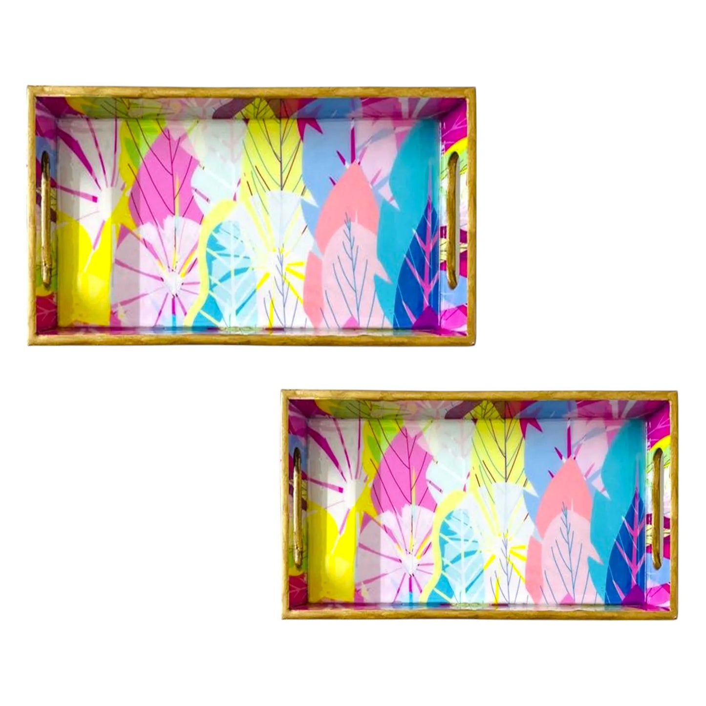 "Cycle of Seasons" Artistic Wooden Cutlery-Rectangular Tray- Set of 2 I Serve ware I Home Décor I Decorative I Meena I Size-12*6*2 & 14*8*2 Inch