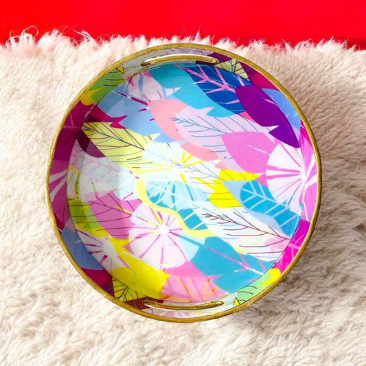 "Cycle of Seasons" Artistic Wooden Cutlery-Round Tray Small I Serve ware I Living Room Décor I Hand Crafted I Meena Print I Gift I Size-10*10*2 Inch