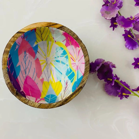 "Cycle of Seasons" Artistic Wooden Cutlery - Small Bowl I Serve ware I Hand Crafted I Living Room Décor I Decorative I Meena Print I Size-6*6*3 Inch