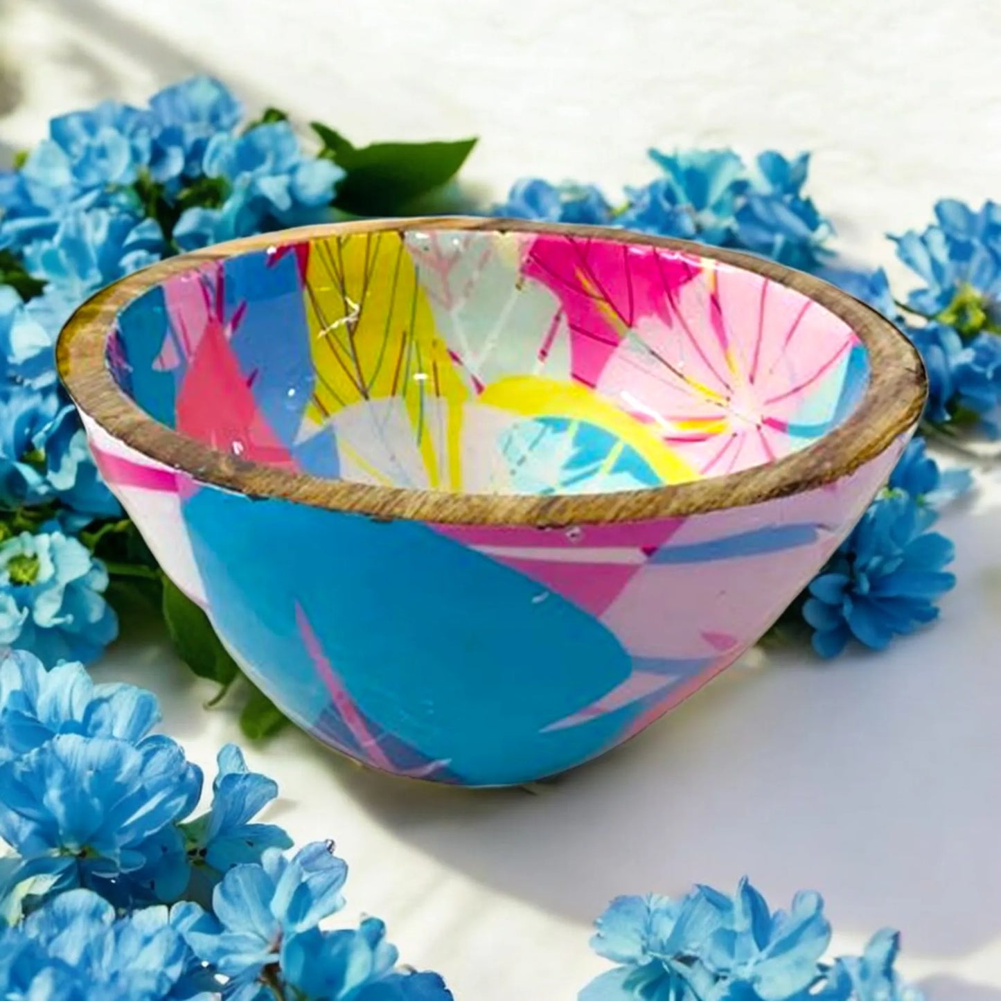 "Cycle of Seasons" Artistic Wooden Cutlery - Small Bowl I Serve ware I Hand Crafted I Living Room Décor I Decorative I Meena Print I Size-6*6*3 Inch