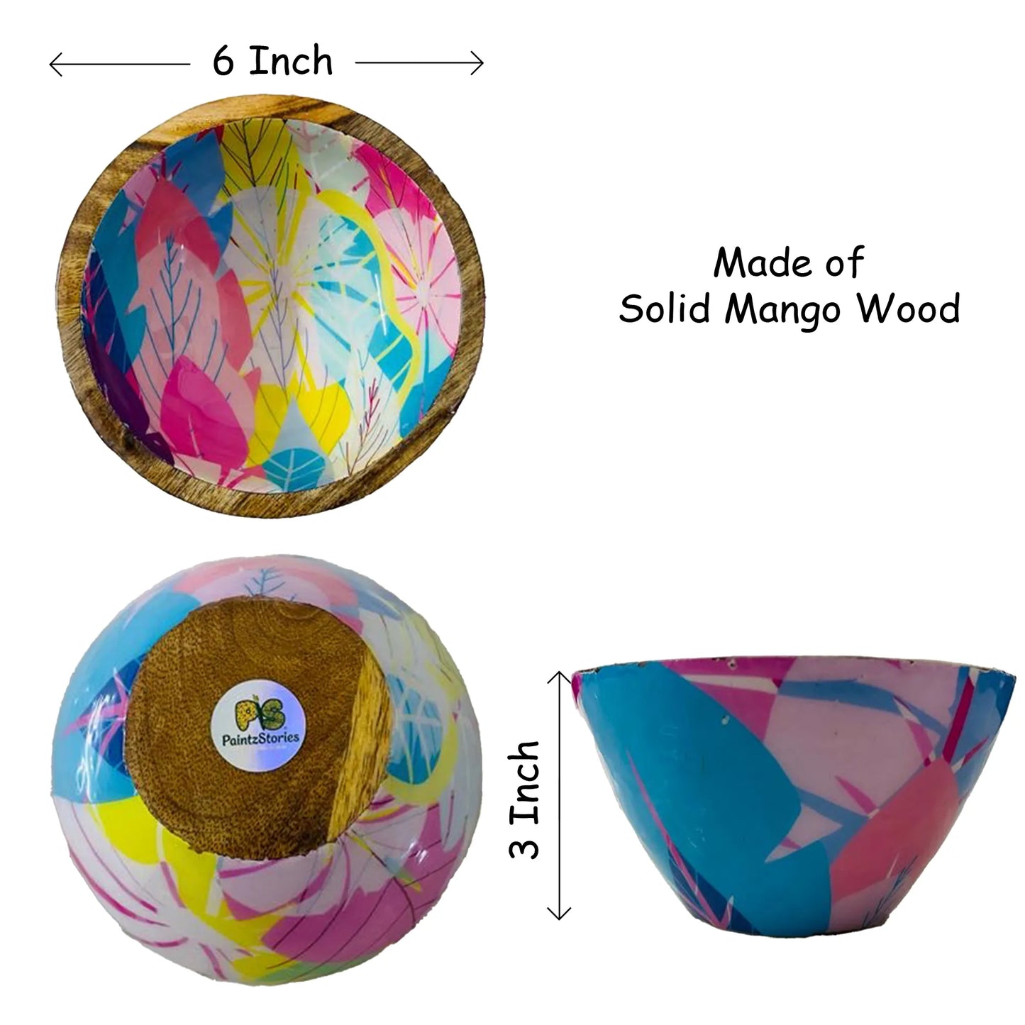 "Cycle of Seasons" Artistic Wooden Cutlery - Small Bowl I Serve ware I Hand Crafted I Living Room Décor I Decorative I Meena Print I Size-6*6*3 Inch
