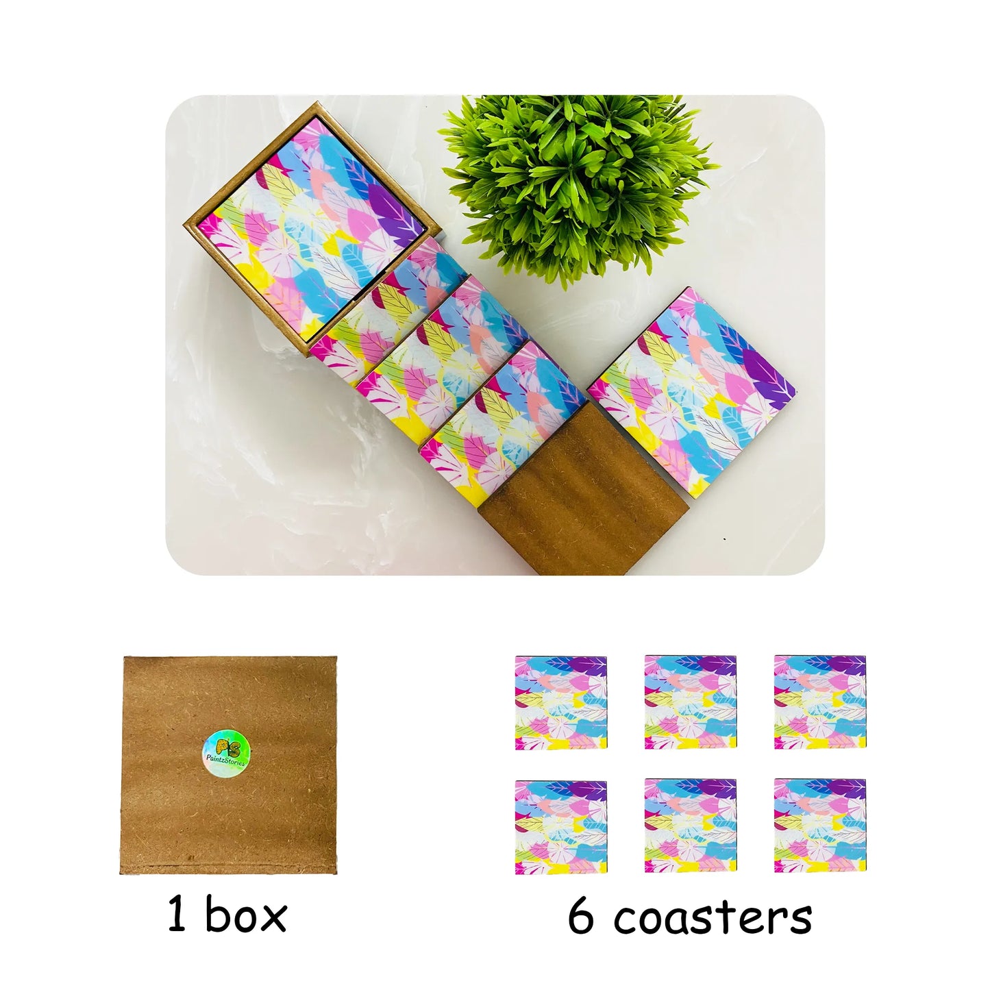 "Cycle of Seasons" Artistic Wooden Cutlery - Wooden Tea Coaster I Table ware I Hand Crafted I Home Décor I Decorative I Meena Print I Size- 4*4 Inch