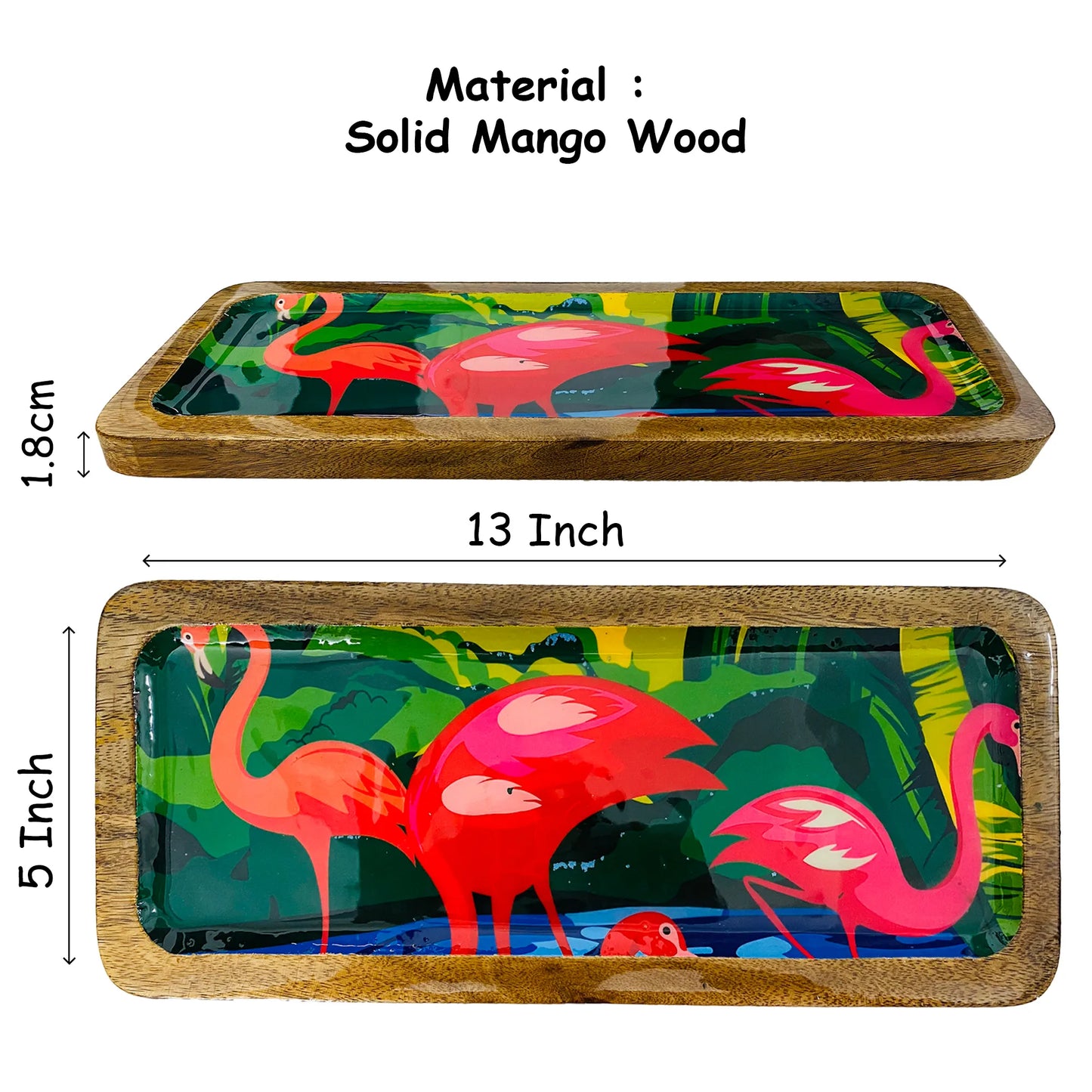 "Flamingo Elegance" Artistic Wooden Cutlery-Rectangular Platter I Serve ware I Hand Crafted I Living Room Décor I Meena Print I Size-13*5 Inch