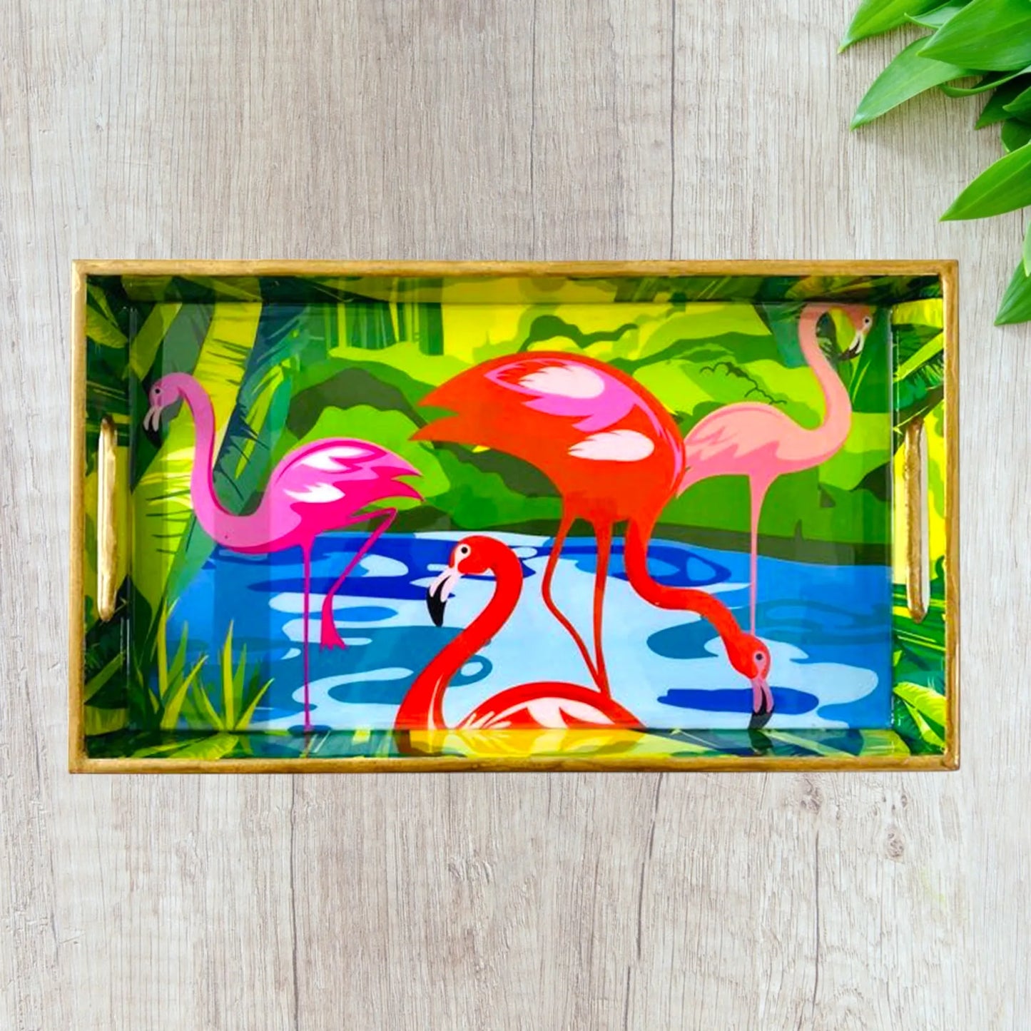 "Flamingo Elegance" Artistic Wooden Cutlery-Rectangular Tray- Large I Serve ware I Hand Crafted I Decorative I Meena Print I Gift I Size-16*10*2 Inch