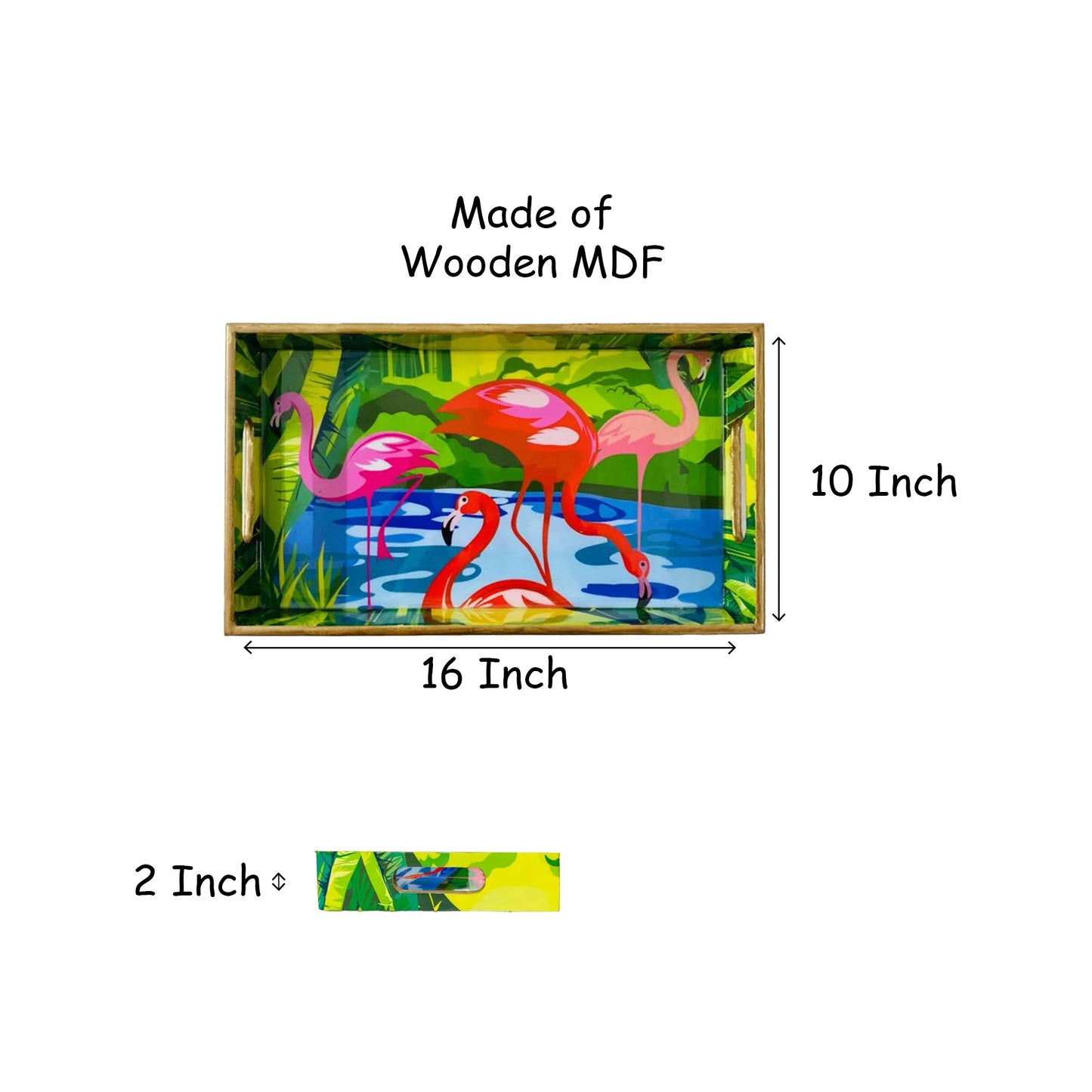 "Flamingo Elegance" Artistic Wooden Cutlery-Rectangular Tray- Large I Serve ware I Hand Crafted I Decorative I Meena Print I Gift I Size-16*10*2 Inch