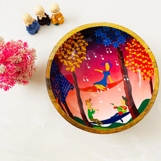 "Tree Serenade" Artistic Wooden Cutlery-Big Bowl with Serving Spoons I Dine ware I Hand Crafted I Living Room Décor I Decorative I Size-10*10*3 Inch