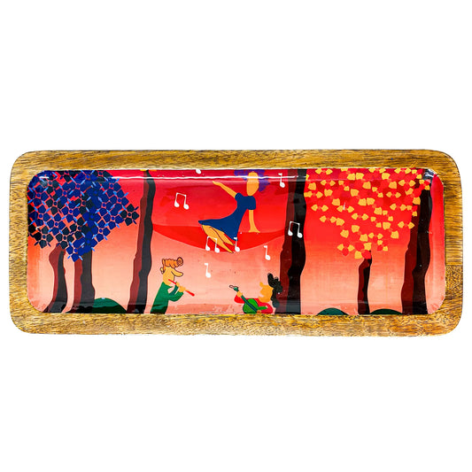 "Tree Serenade" Artistic Wooden Cutlery - Rectangular Platter I Serve ware I Hand Crafted I Home décor I Decorative I Meena Print I Size-13*5 Inch
