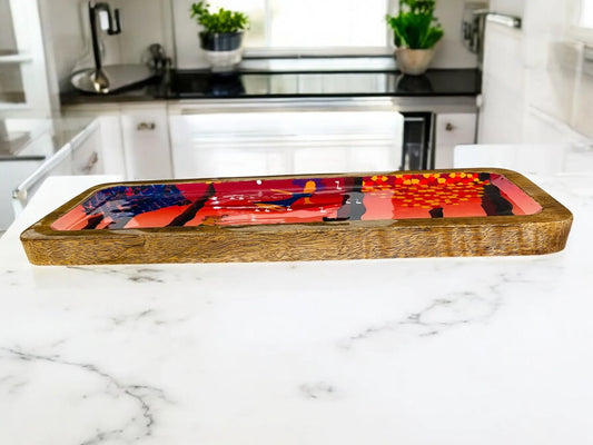 "Tree Serenade" Artistic Wooden Cutlery - Rectangular Platter I Serve ware I Hand Crafted I Home décor I Decorative I Meena Print I Size-13*5 Inch