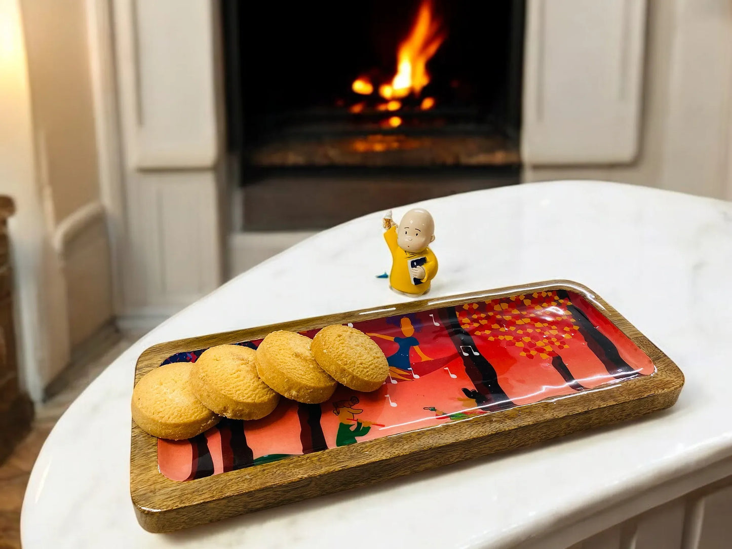 "Tree Serenade" Artistic Wooden Cutlery - Rectangular Platter I Serve ware I Hand Crafted I Home décor I Decorative I Meena Print I Size-13*5 Inch