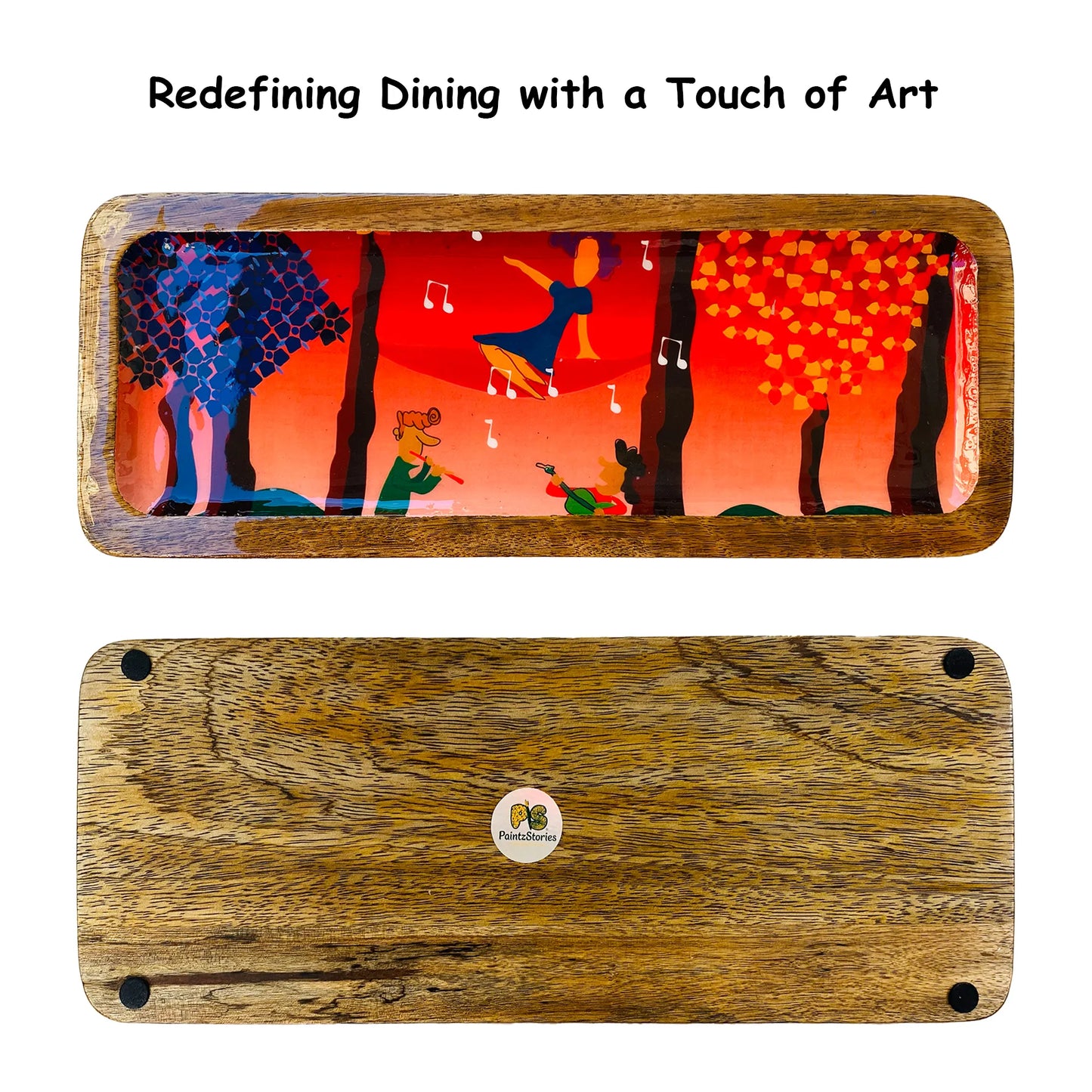 "Tree Serenade" Artistic Wooden Cutlery - Rectangular Platter I Serve ware I Hand Crafted I Home décor I Decorative I Meena Print I Size-13*5 Inch