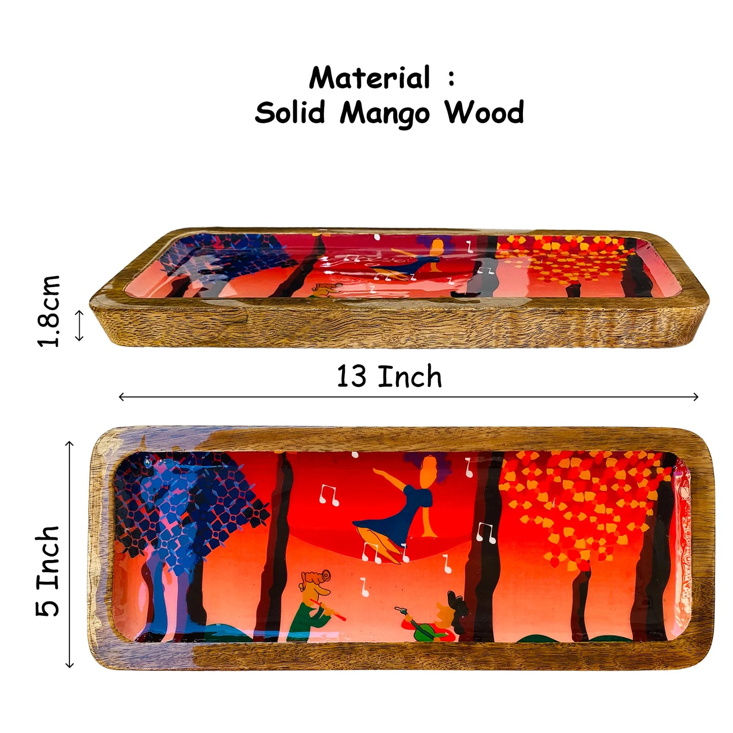 "Tree Serenade" Artistic Wooden Cutlery - Rectangular Platter I Serve ware I Hand Crafted I Home décor I Decorative I Meena Print I Size-13*5 Inch