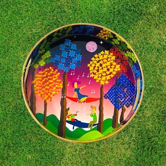 "Tree Serenade" Artistic Wooden Cutlery-Round Tray Large I Serve ware I Handmade I Living Room Décor I Decorative I Meena Print I Size-12*12*2 Inch